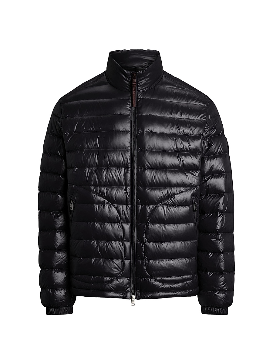 Men's Glossy Quilted Down Zip-Up Jacket - Polo Black Glossy