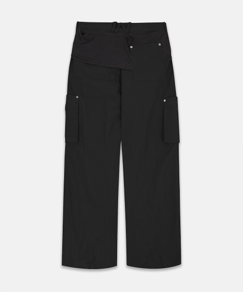 MIXED LAYERED TIE JOGGER PANTS BLACK