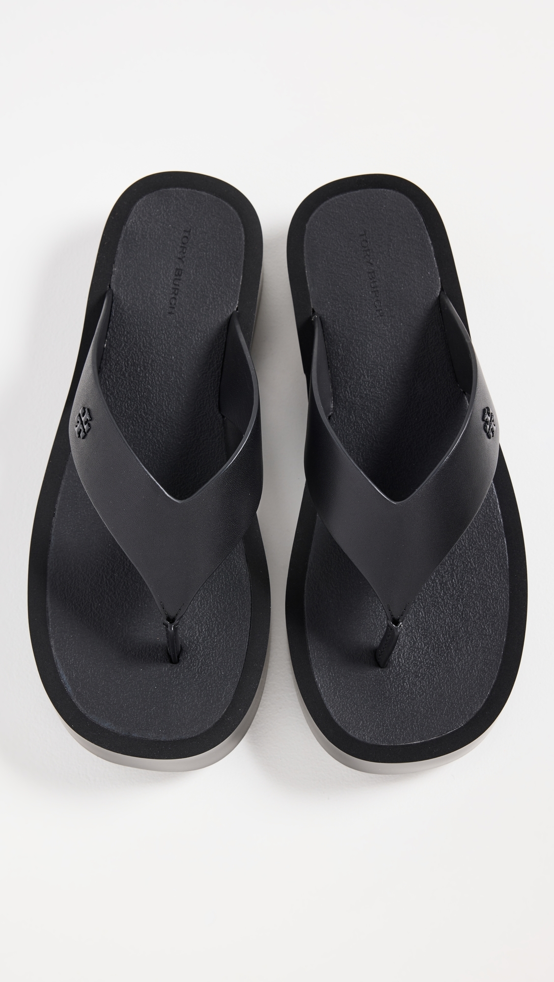 Leather Platform Flip Flops Black / Black