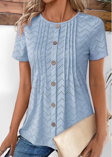 Modlily Light Yellow Tuck Stitch Short Sleeve T Shirt