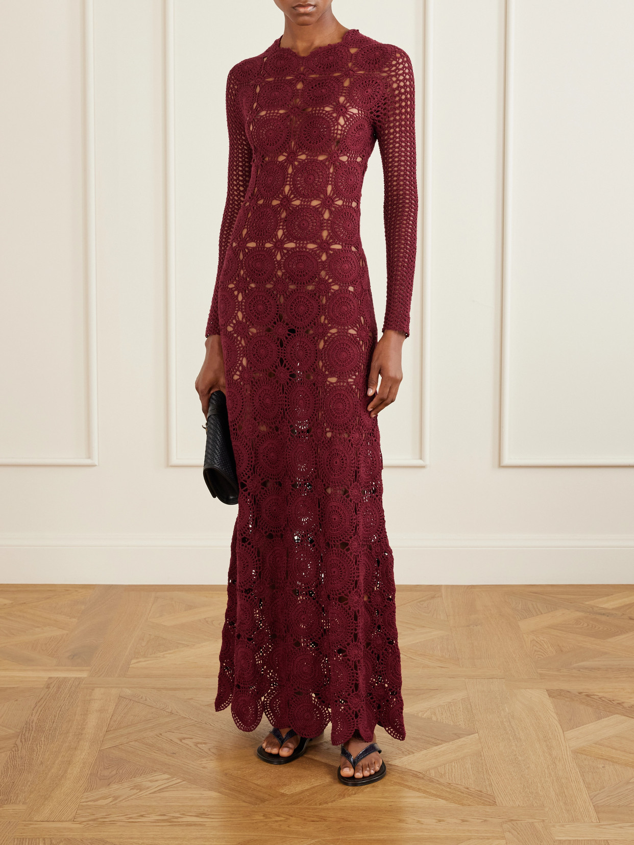 Siula Crocheted Cotton Maxi Dress - Burgundy