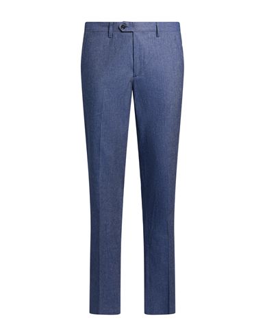 Man Pants Blue Size 38 Cotton, Linen, Elastane