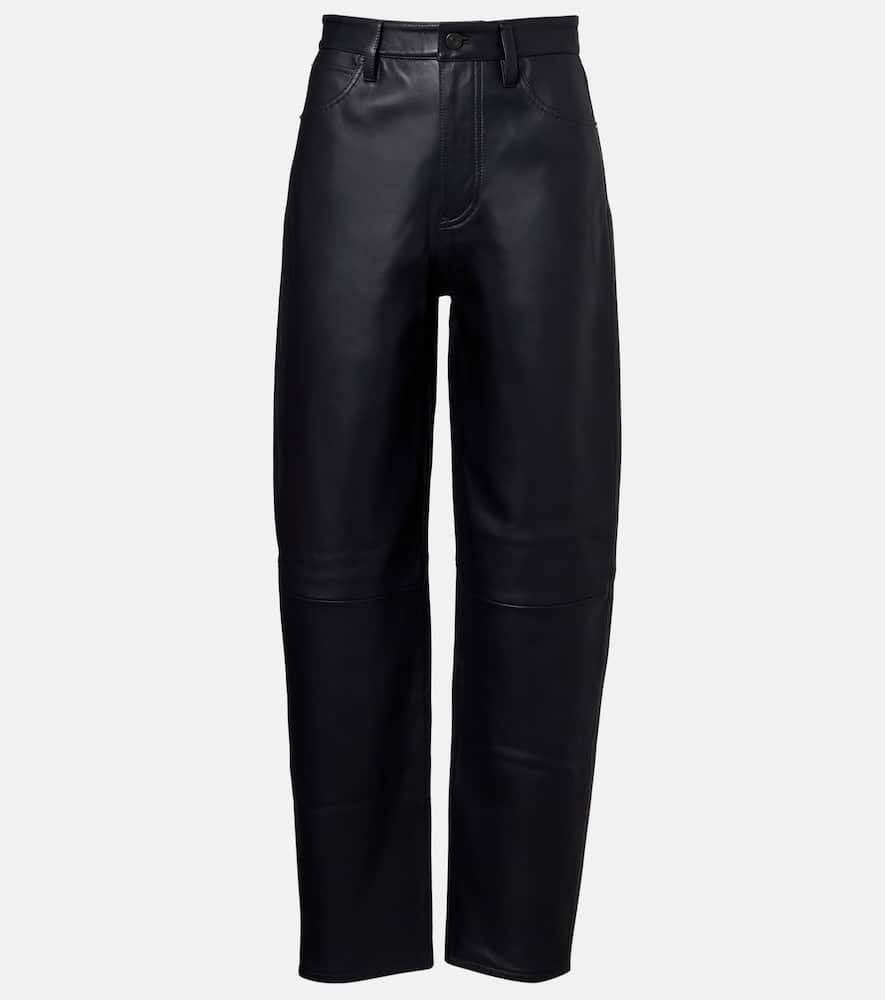 Neat leather straight pants