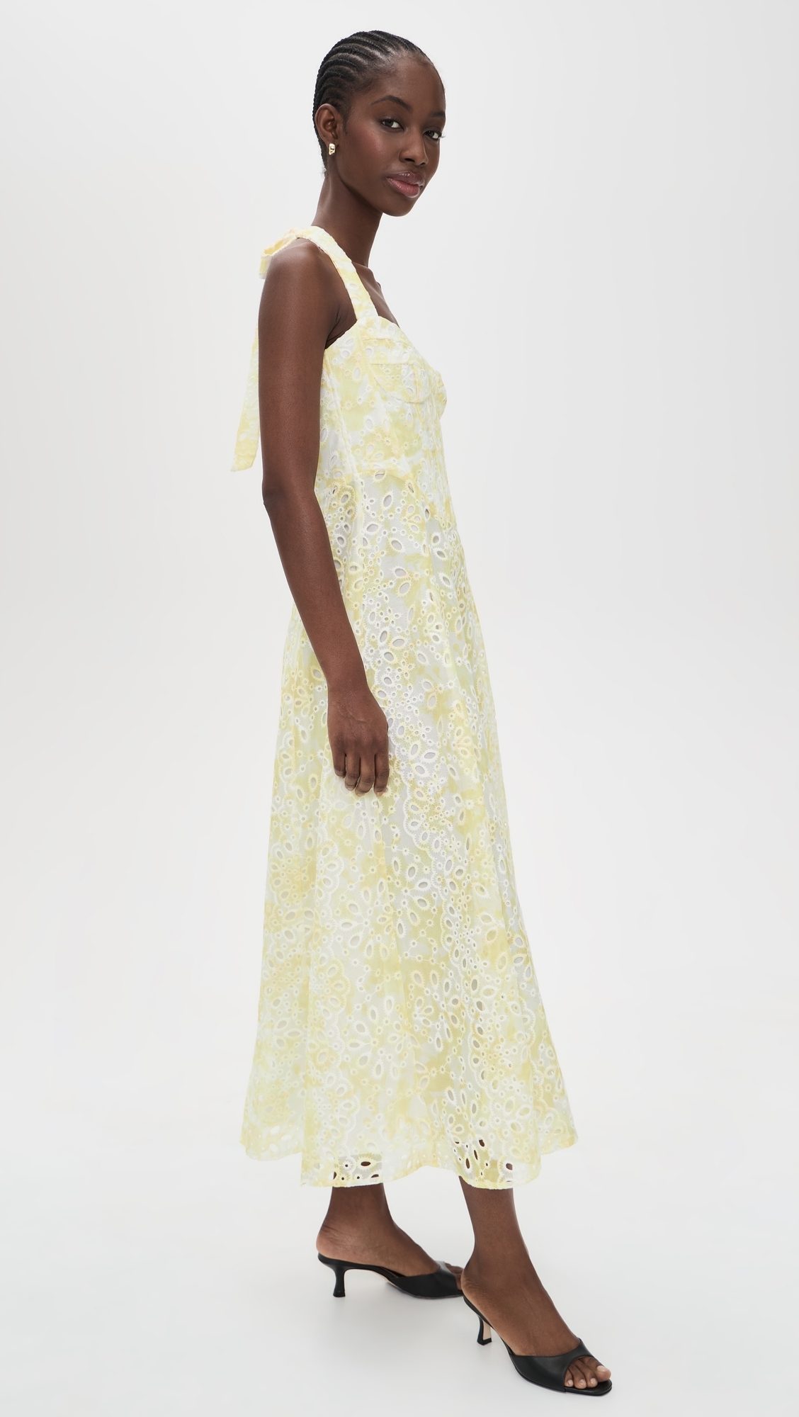 Pollie Halter Midi Dress Yellow Floral