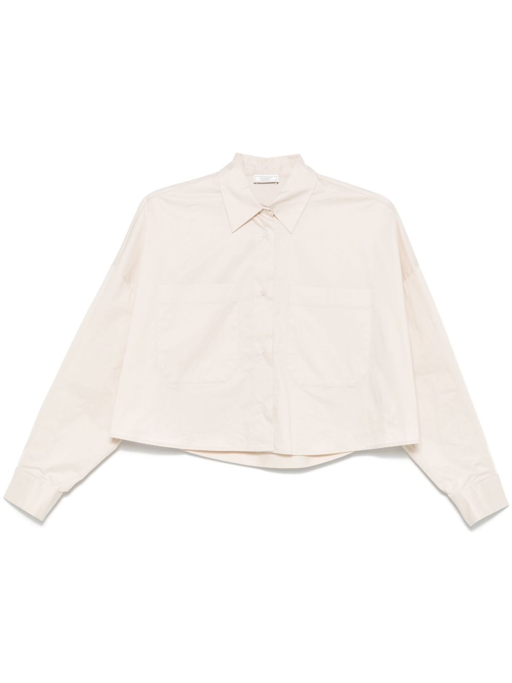 Cropped Stretch-Cotton Shirt — Beige