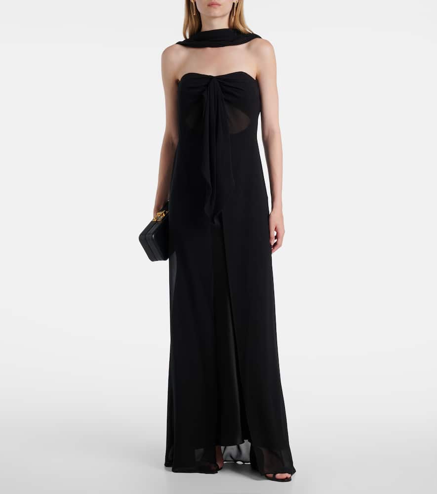 Reverse draped silk gown