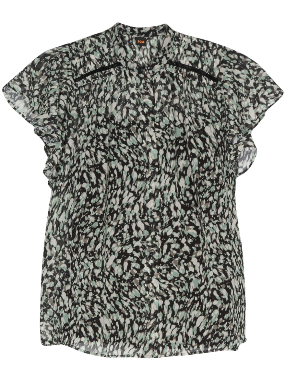 Graphic-print ruched-detail shirt - Green