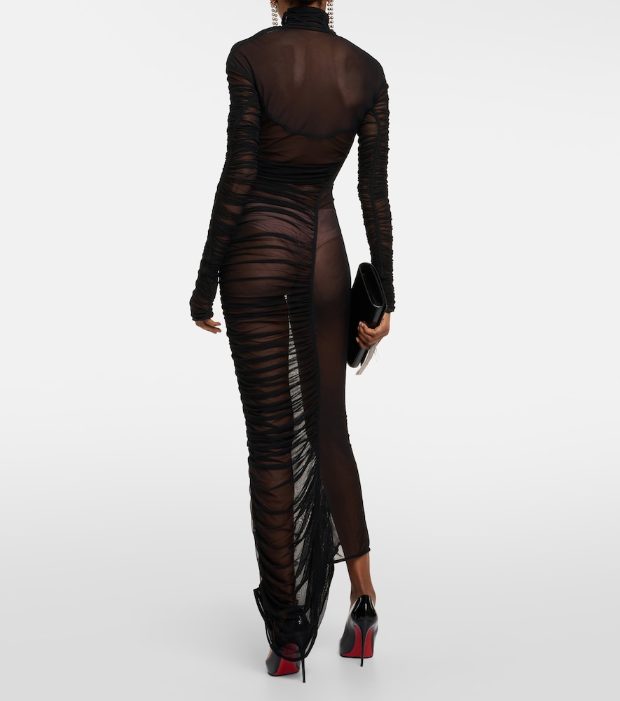 Ruched sheer maxi dress