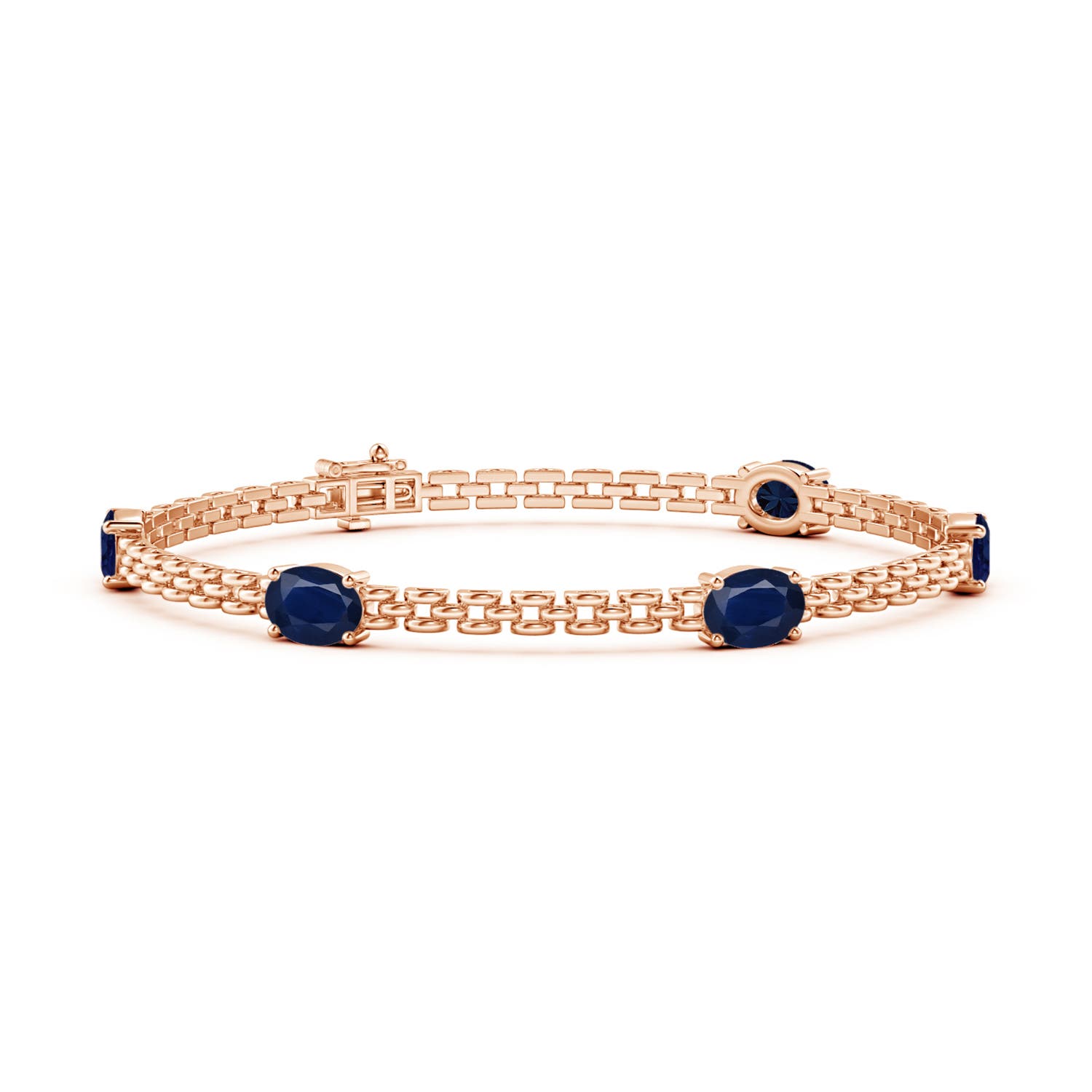 Angara 4.25 Carats Five Stone Oval Sapphire Station Link Bracelet in 14K Rose Gold