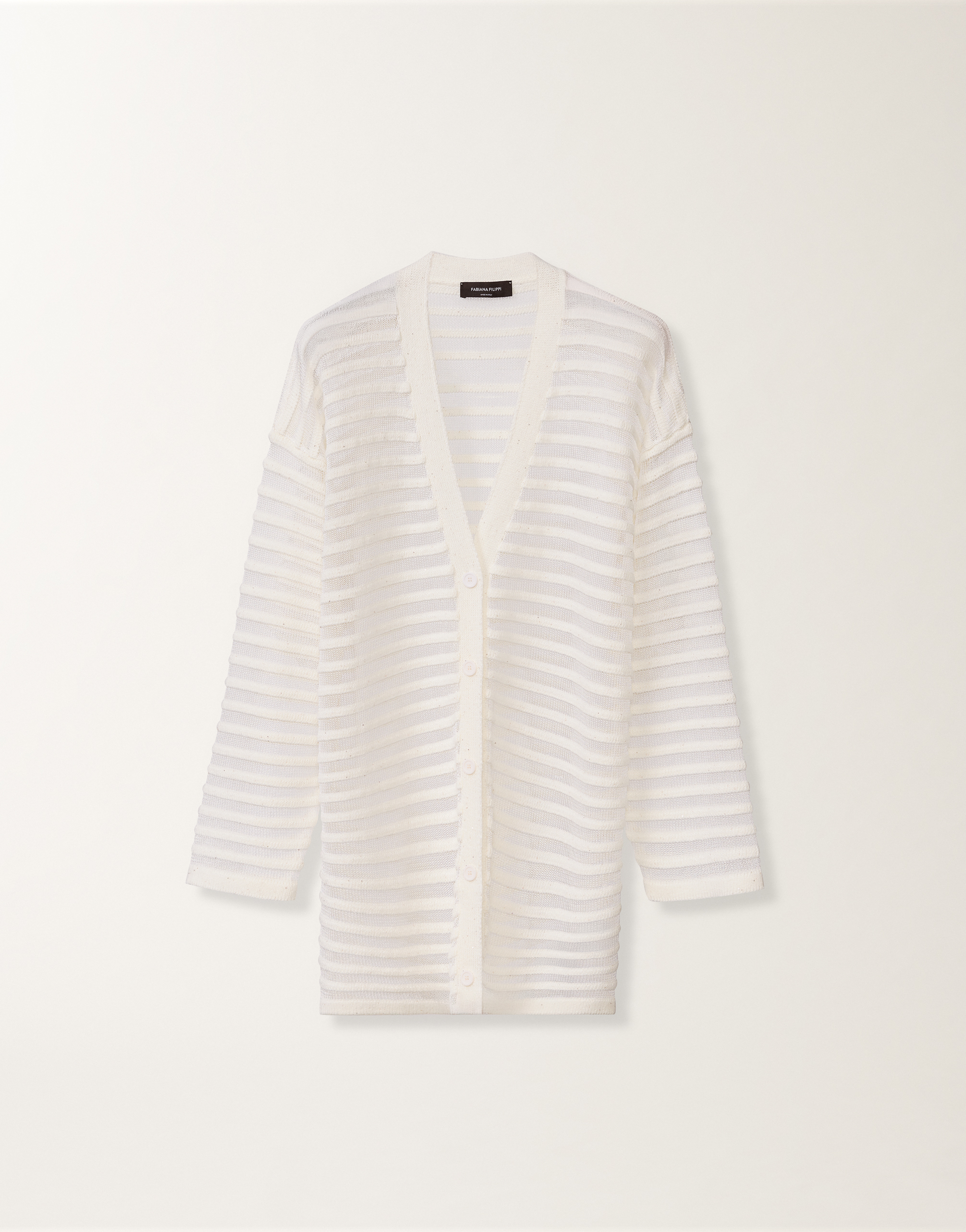 White cotton and linen cardigan with sequins