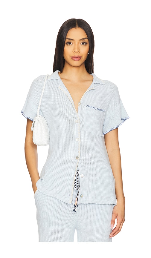 SUNDRY Mesh Camp Shirt in Baby Blue.  S. Also in