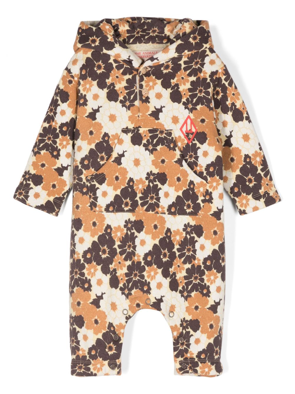 Floral-print hooded rompers - Brown