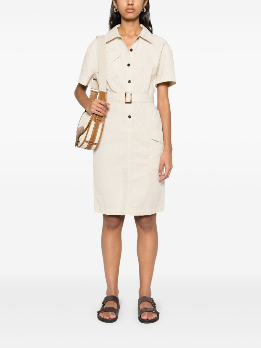 Button Detailed Belted Dress