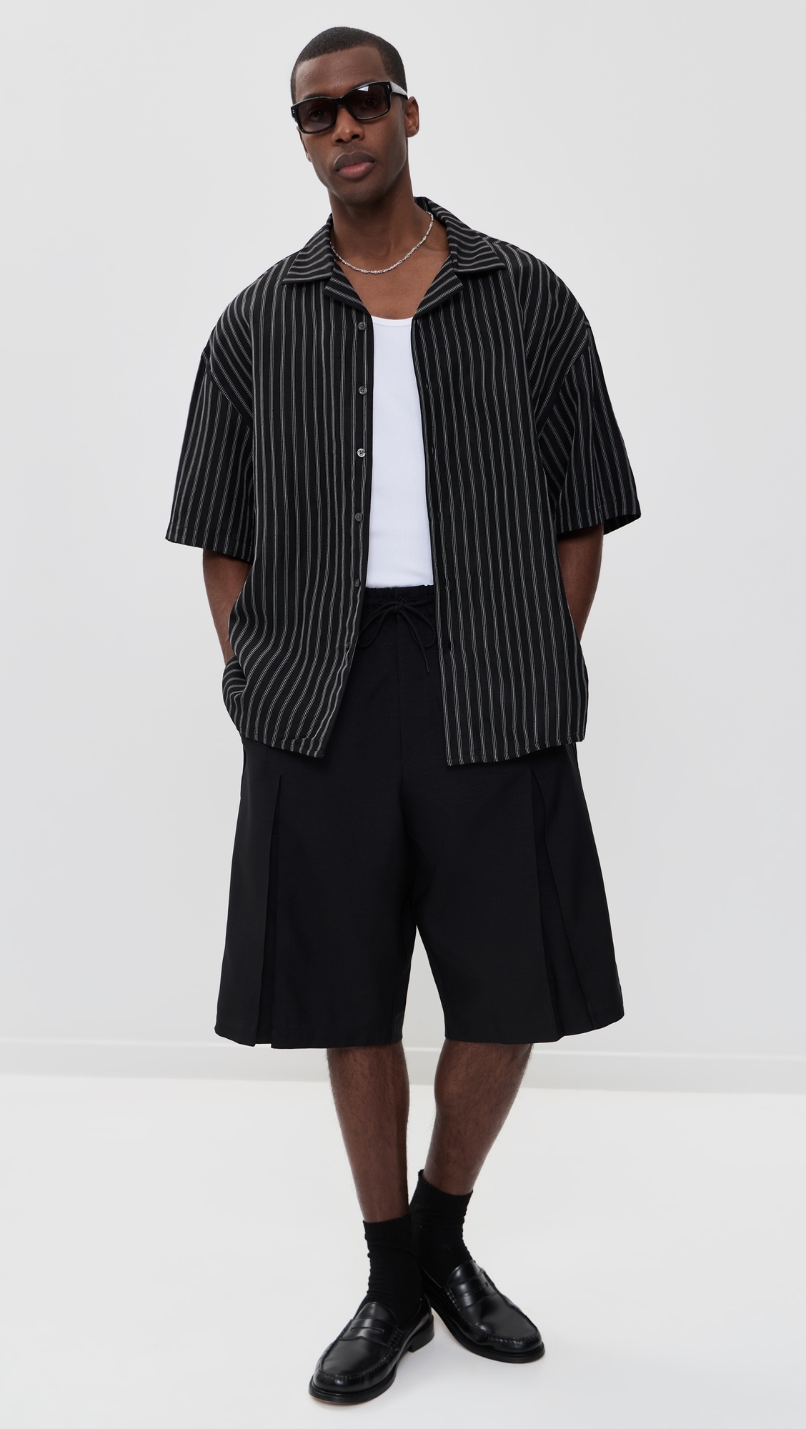 Camp Collar Shirt White/Black Stripe