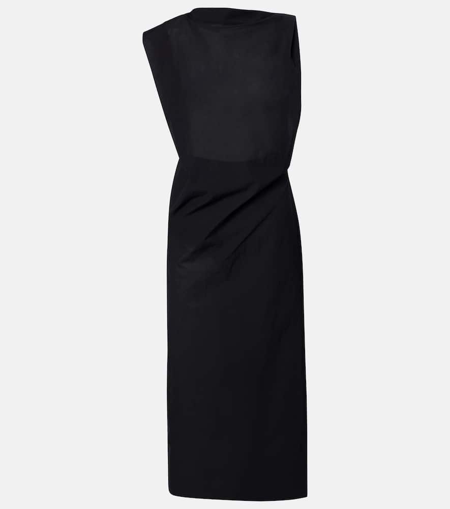 Drap cotton-blend poplin midi dress
