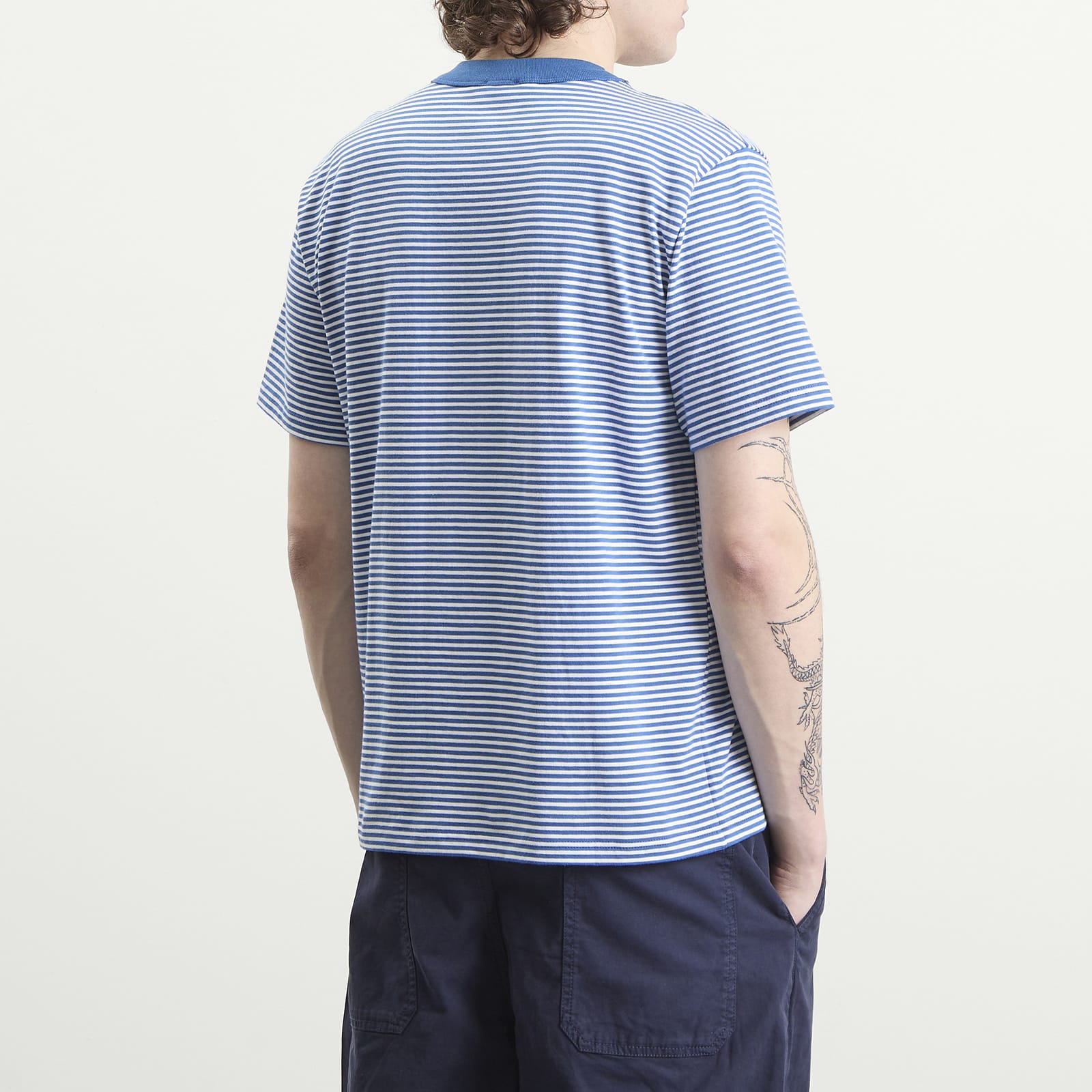 Men's Fine Stripe T-Shirt in Dark Blue/Blanc