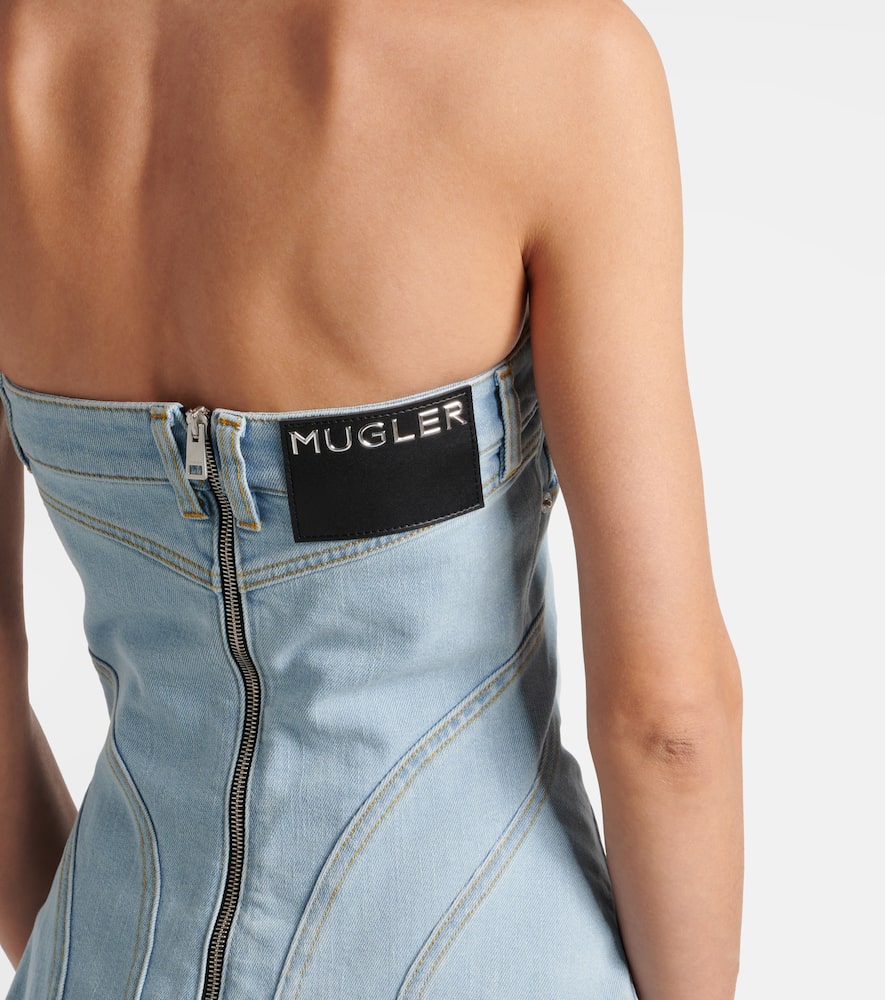 Mugler Paneled denim bustier dress