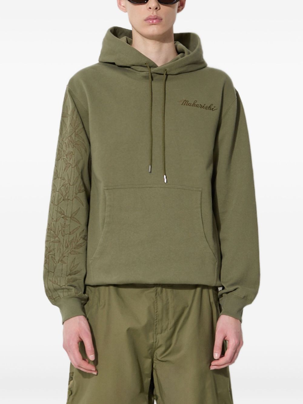 Bamboo-sleeve embroidered hoodie - Green