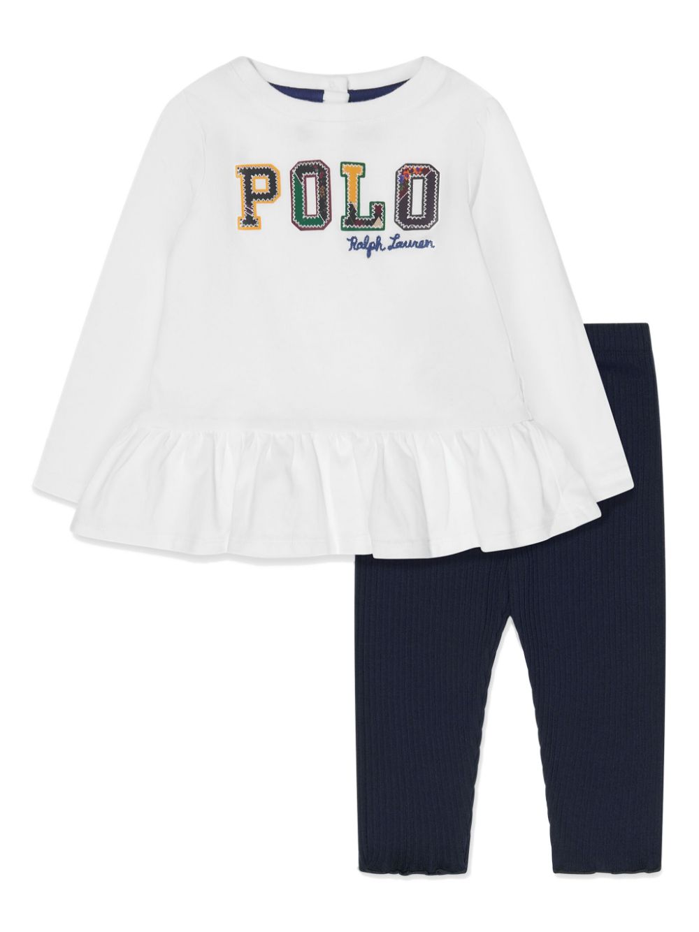 Logo-embroidered ribbed trouser set - White