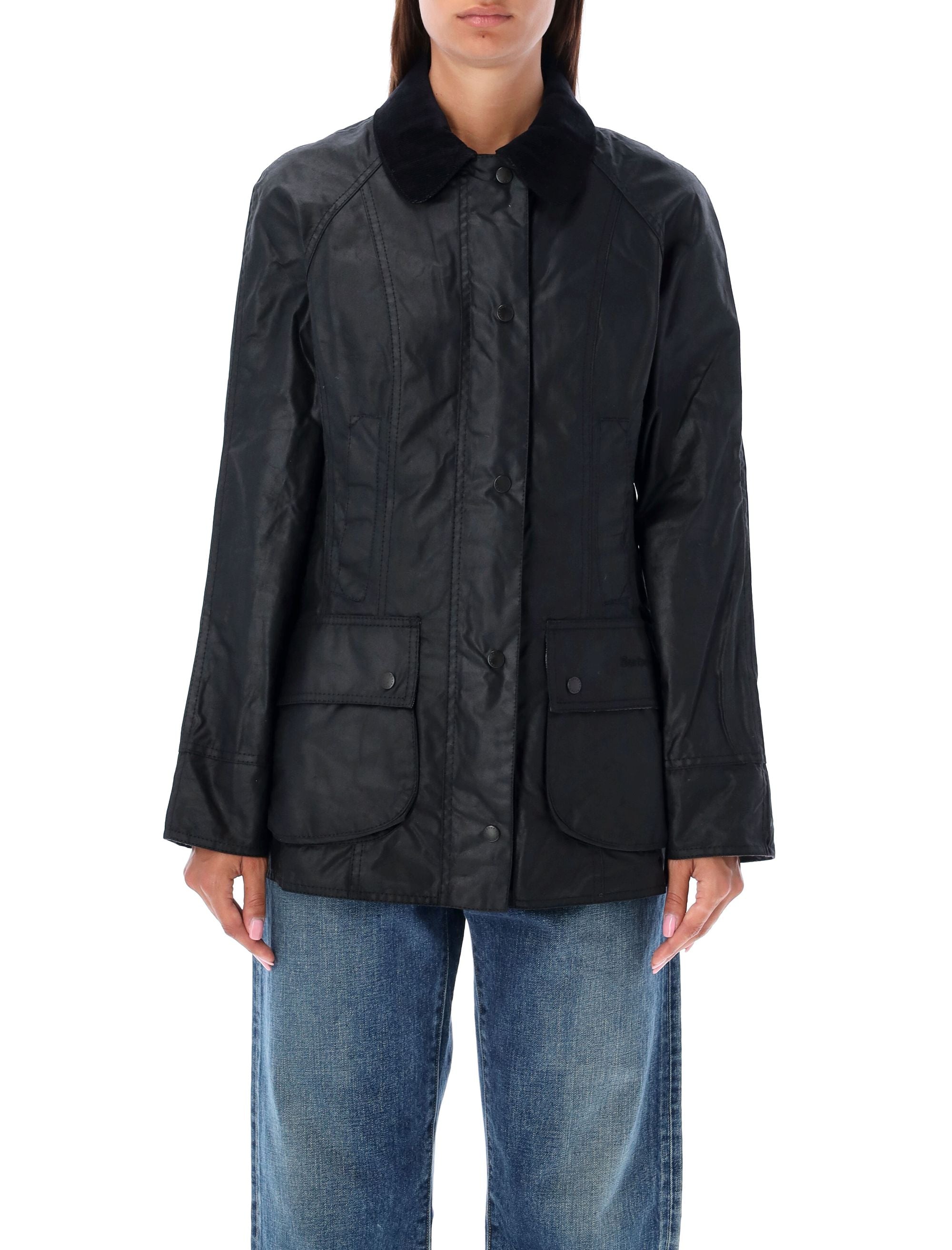 Beadnell Waxed Jacket with Corduroy Collar and Tartan Lining