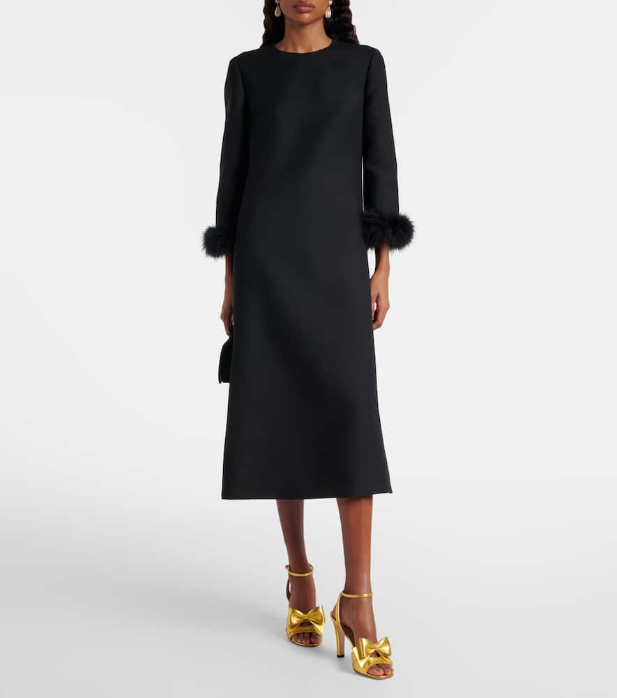 Crepe Couture feather-trimmed midi dress