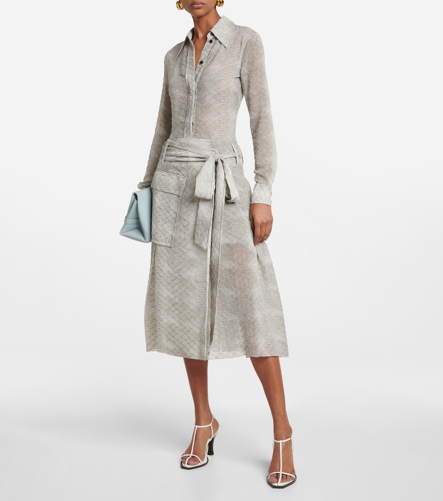 Snake-print crêpe de chine wrap skirt