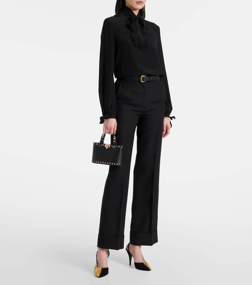 Bow-detail silk crêpe shirt
