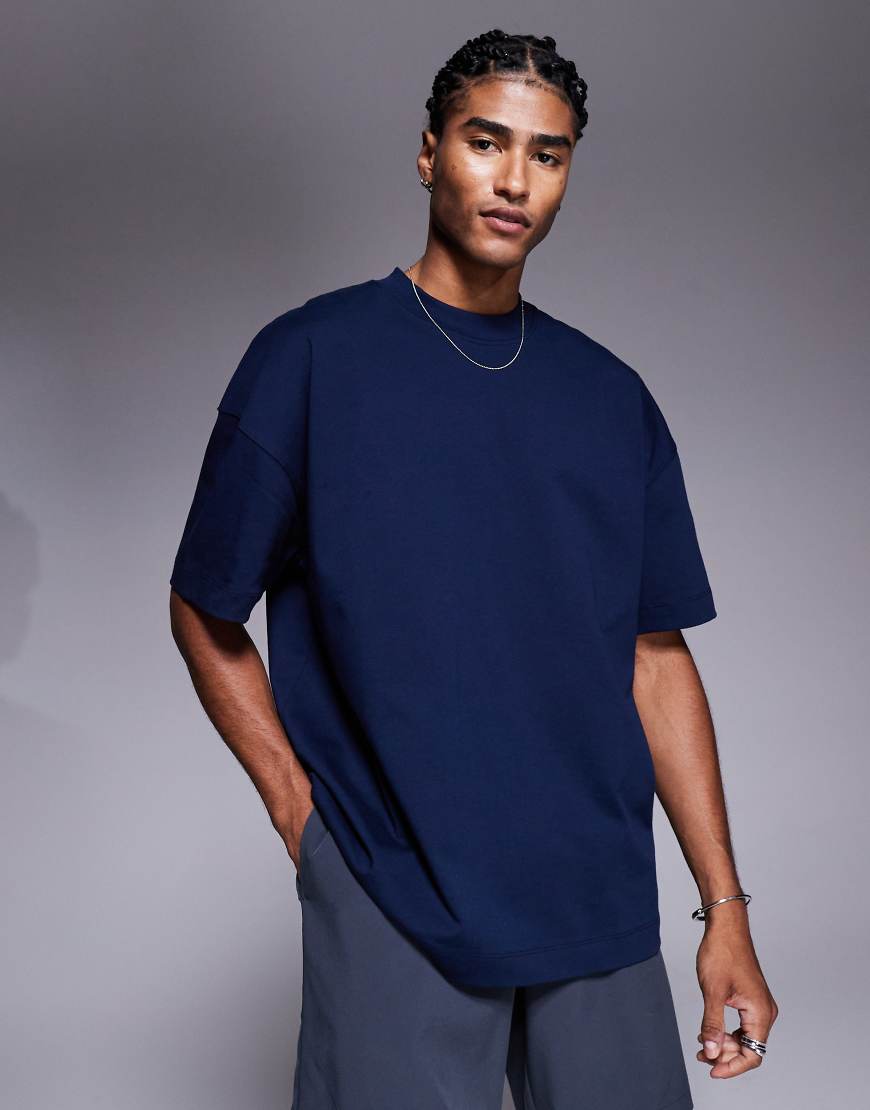 Icon heavyweight cotton oversized t-shirt with quick dry finish in midnight navy
