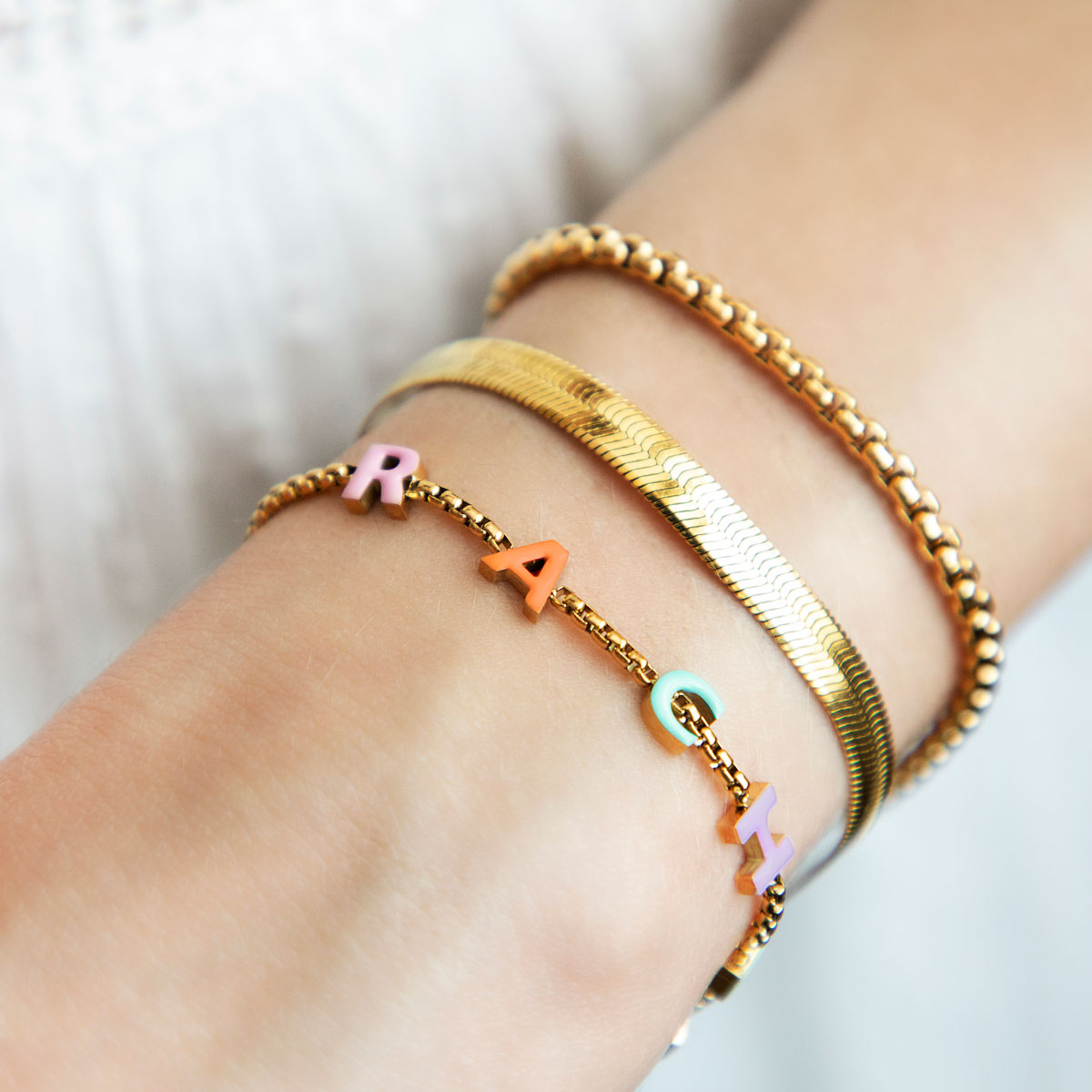 Custom Enamel Name Bracelet (Gold)