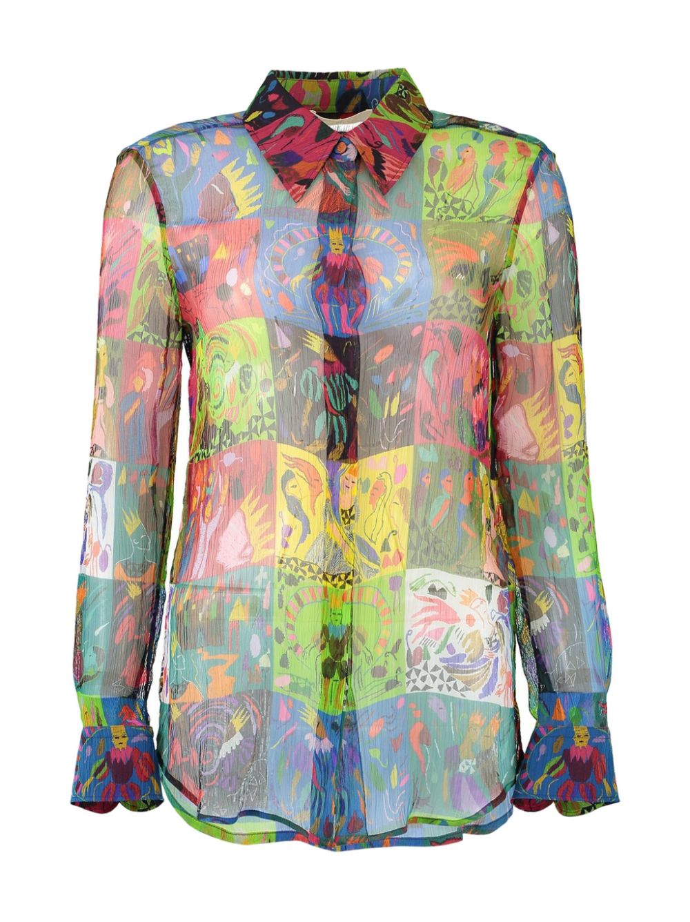 Graphic-print semi-sheer shirt - Green