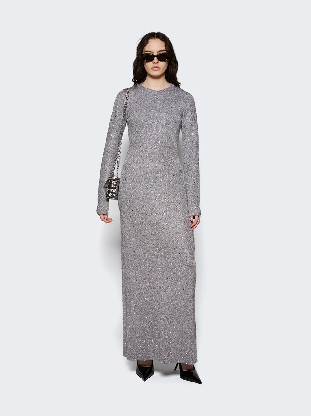 Rhinestone-embellished open-back maxi dress - Grey