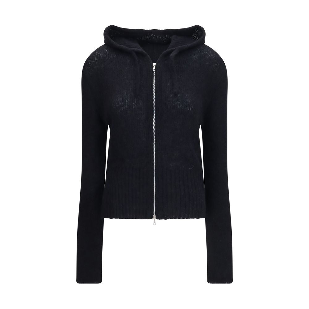 Alpaca-Blend Zip-Up Hoodie — Black