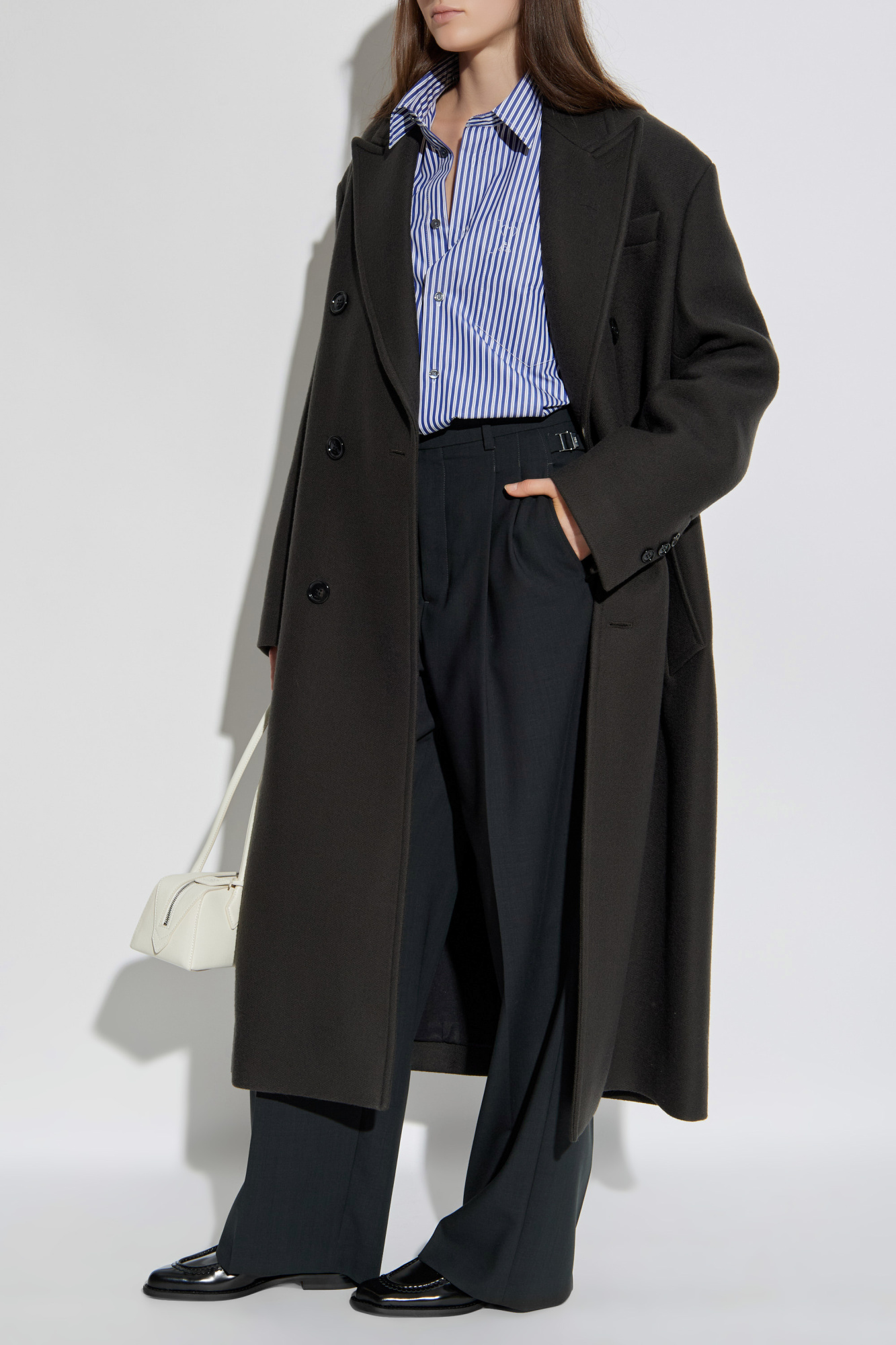 Wool Double-breasted Coat, Women's, Grey