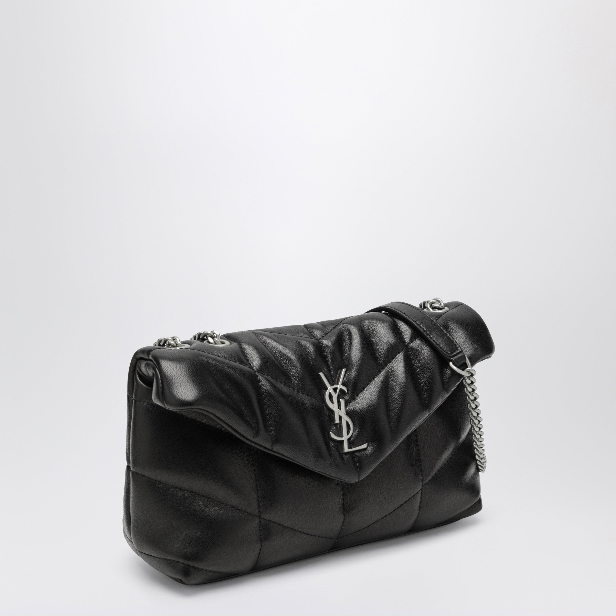 Loulou mini puffer bag in quilted lambskin black