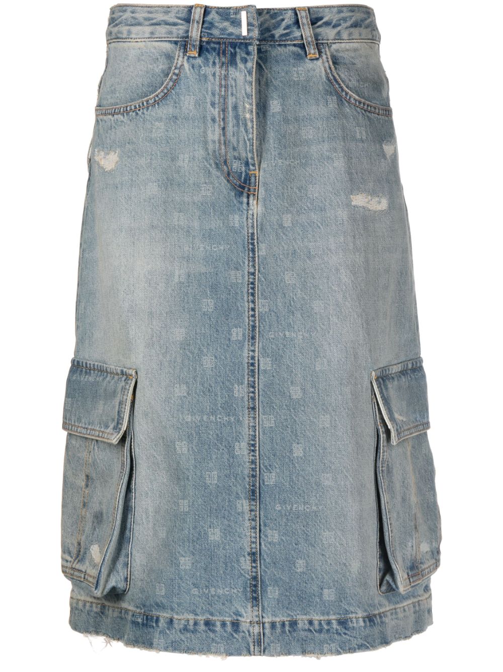 Monogram-print denim cargo skirt - Blue