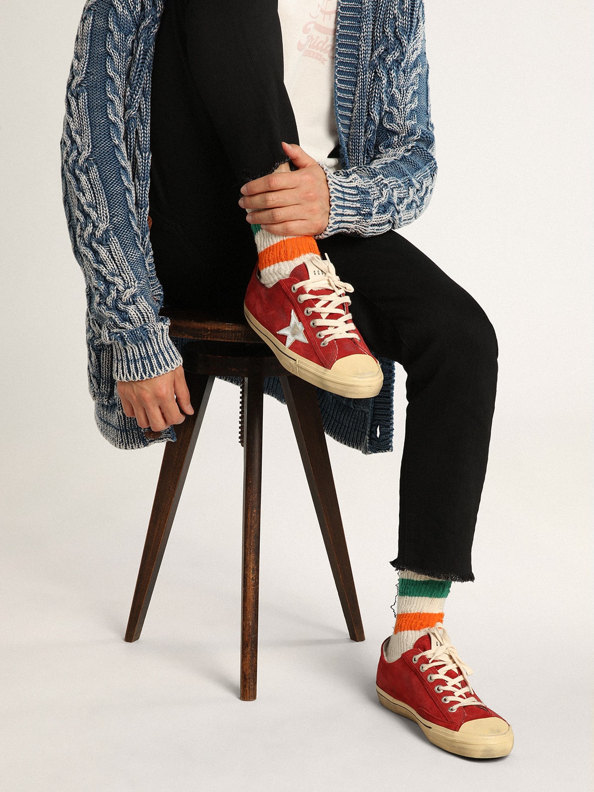 Golden Goose - Men's V-star In Dark Red Suede With Silver Star And Heel Tab, Man