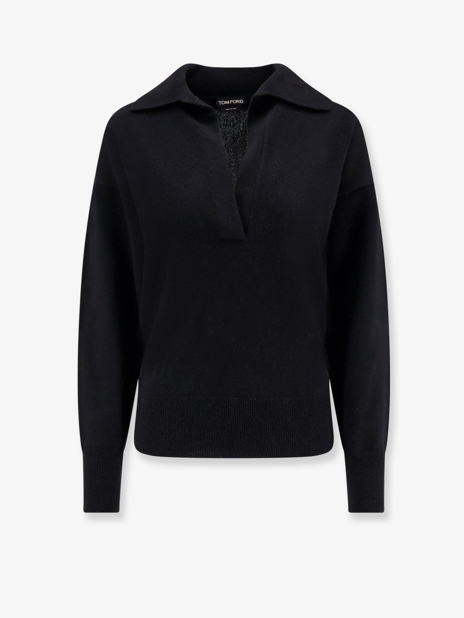 Cashmere Polo-Collar Sweater — Black
