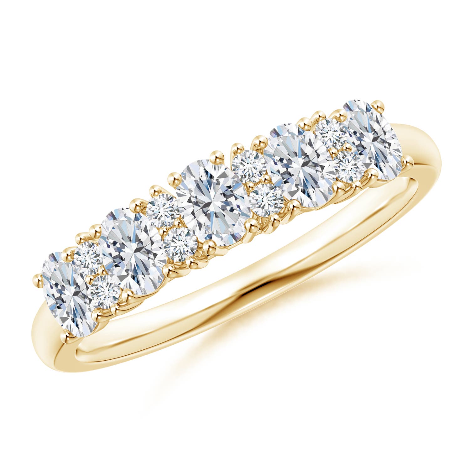 Angara 0.6 Carat Five Stone Oval Diamond Wedding Ring with Accents in 18K Yellow Gold