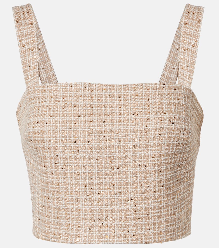 Checked sequined tweed crop top