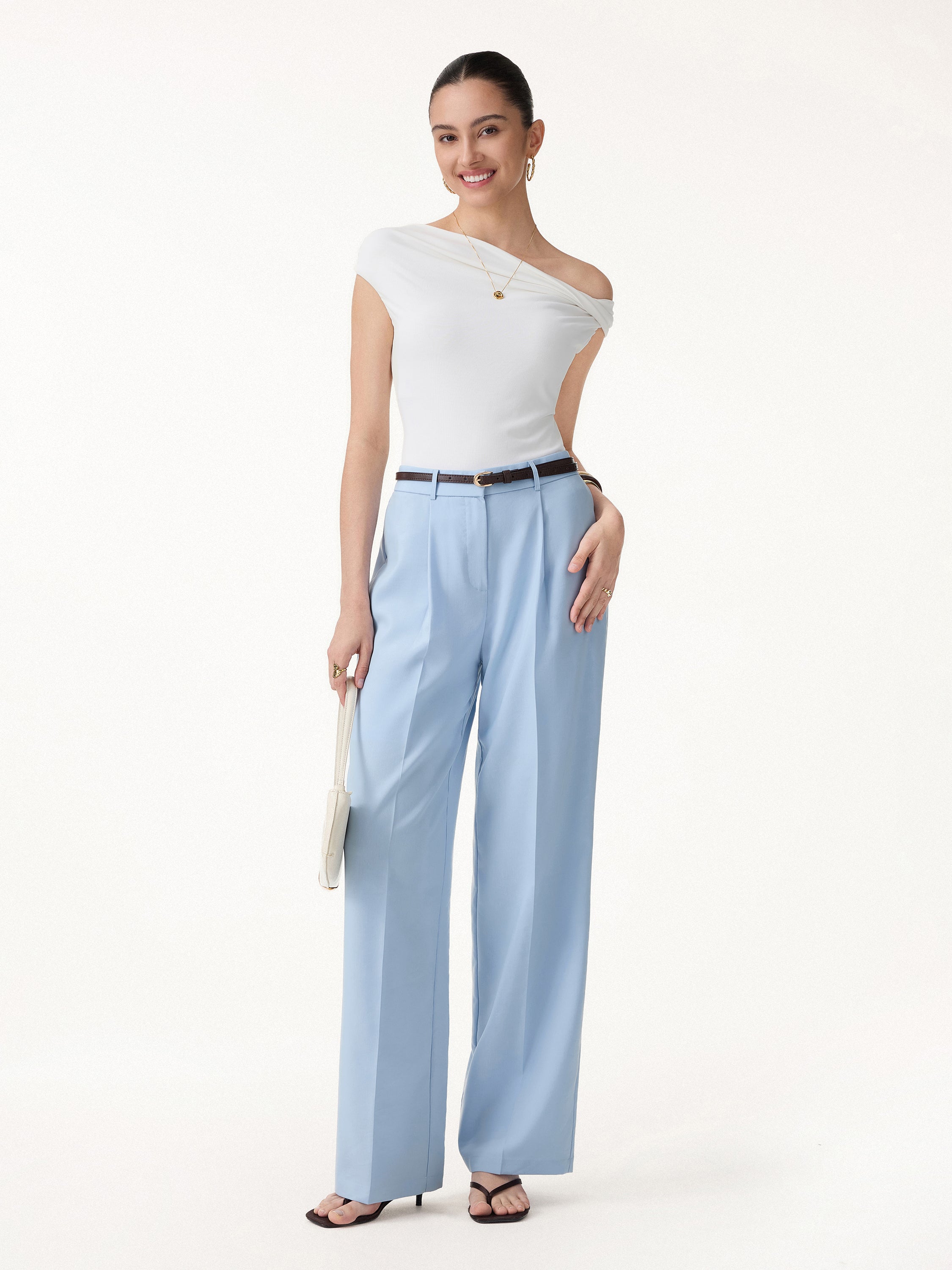 Wrinkle-Resistant Linen Blend Wide Leg Pants - Regular / Arctic Blue