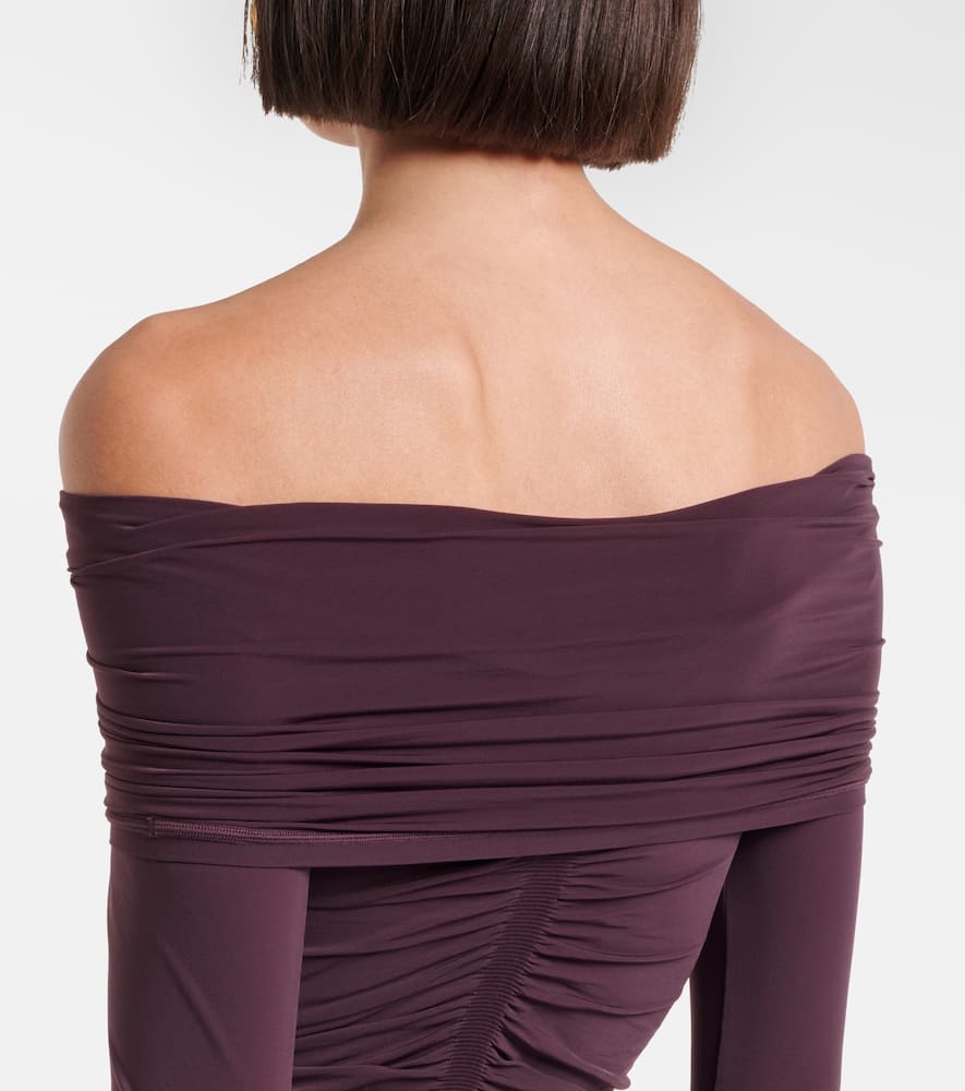 Ruched semi-sheer off-shoulder top