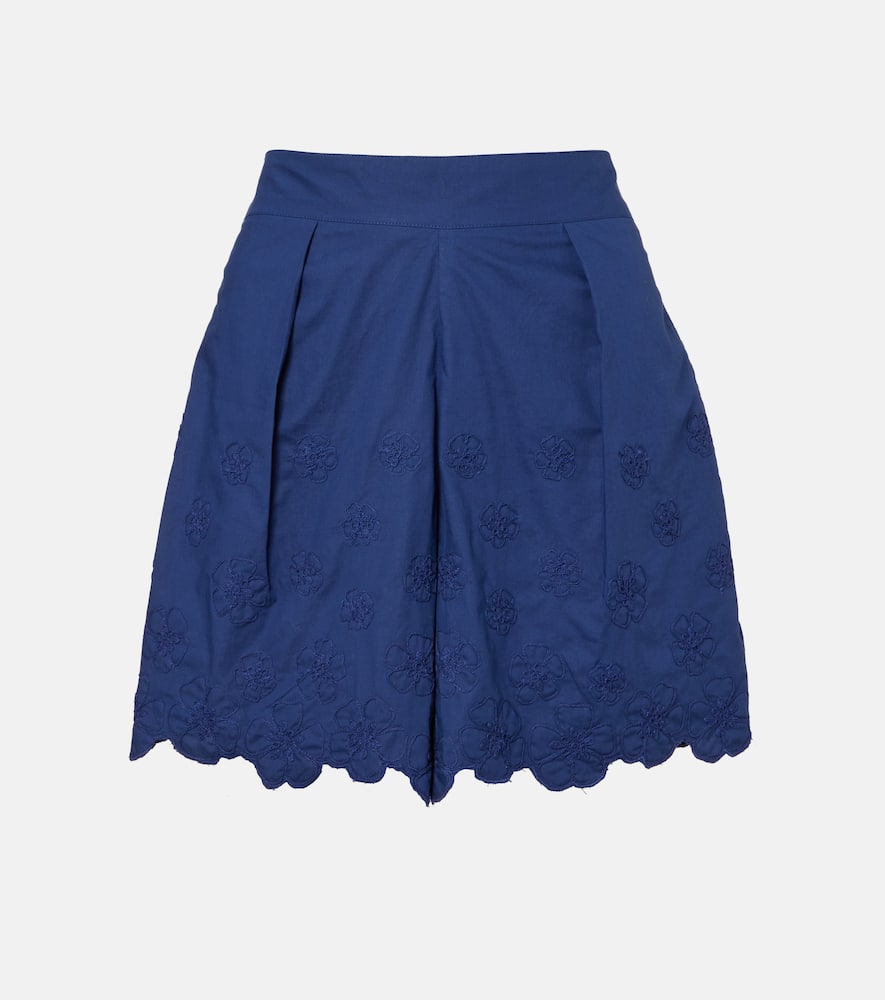 Embroidered floral cotton poplin shorts