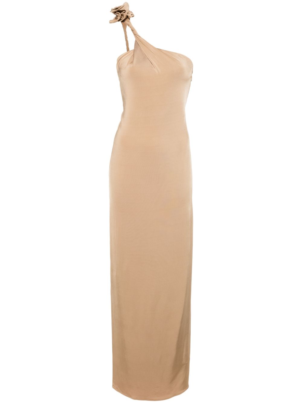One-shoulder floral-appliqué dress - Neutrals