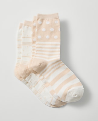 Ann Taylor Striped and Dotted Crew Sock Set