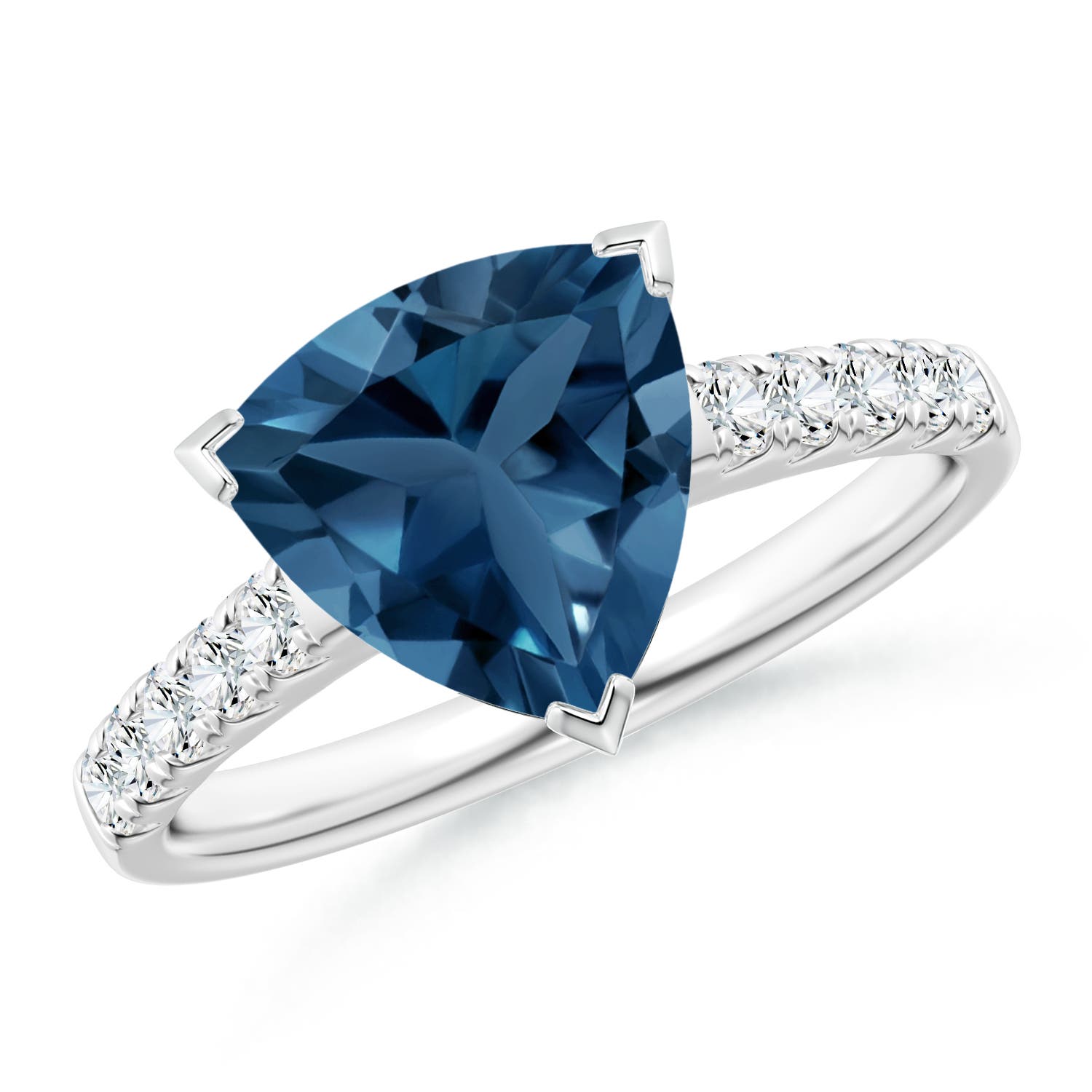 Angara 2.7 Carats V-Prong Set Trillion London Blue Topaz Ring with Diamonds in Platinum