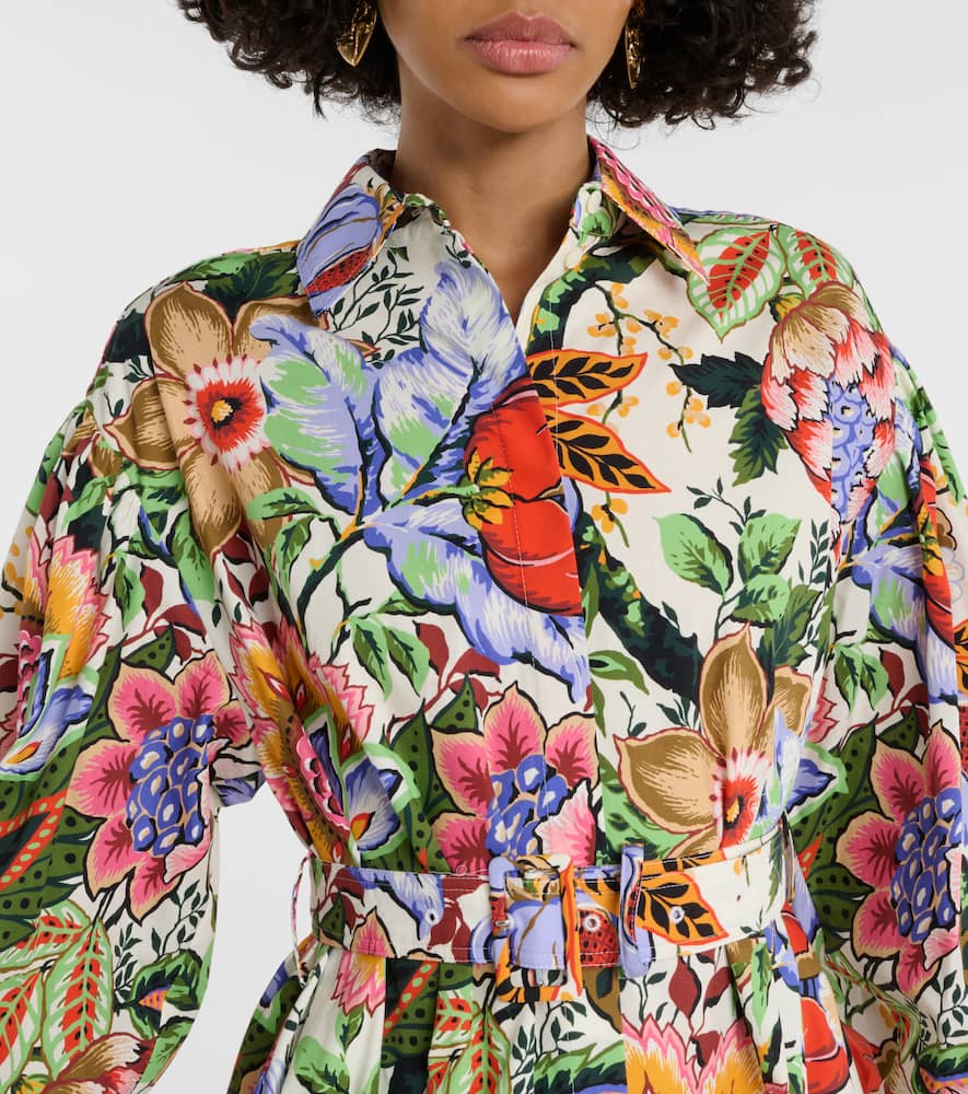 Floral cotton midi shirt dress