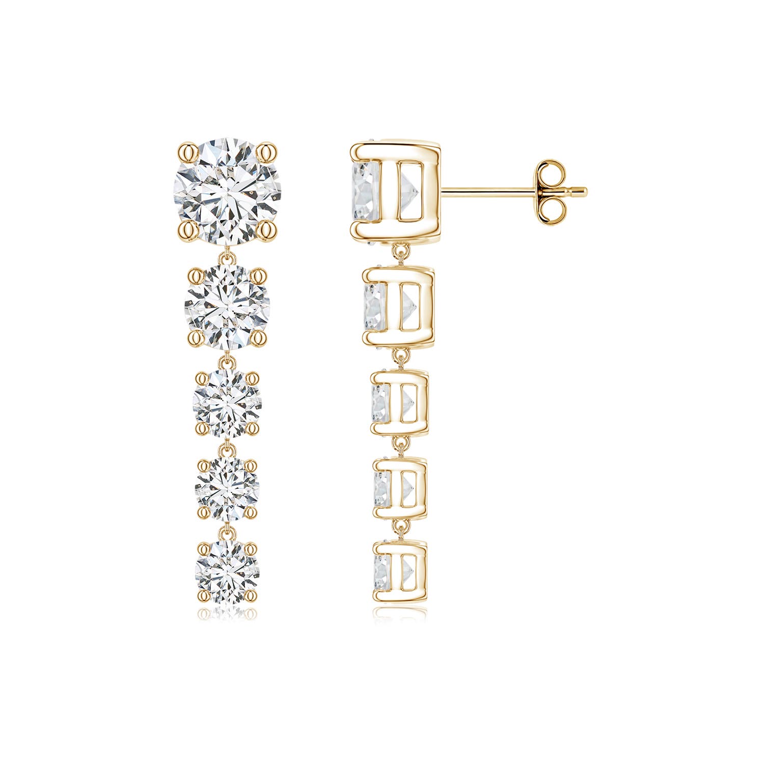 Angara 4.26 CTW Graduated Round Diamond Five-Stone Dangle Earrings in 18K Yellow Gold