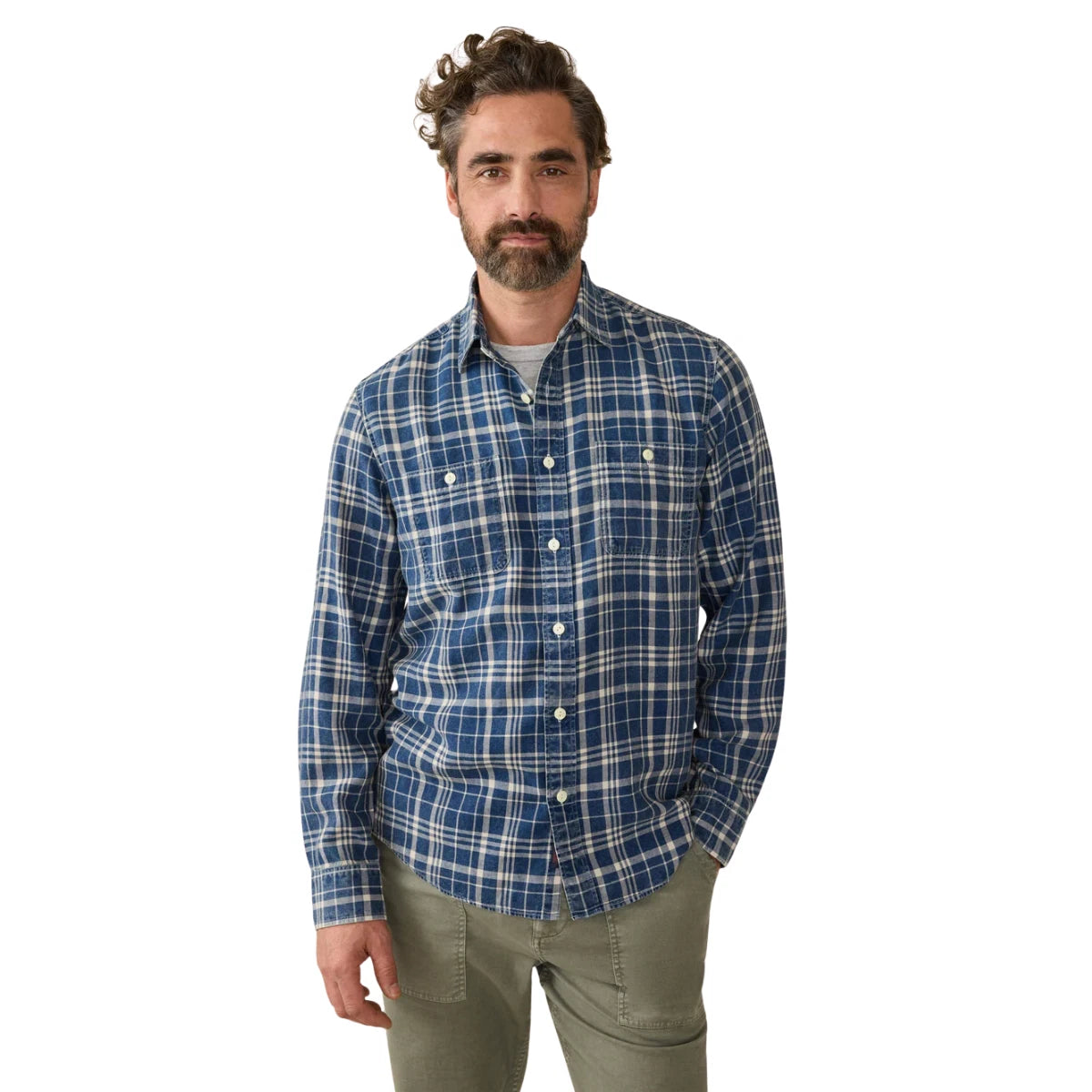 Tried & True Shirt Mens Bar Harbor Plaid Chambray Workwear GBO947