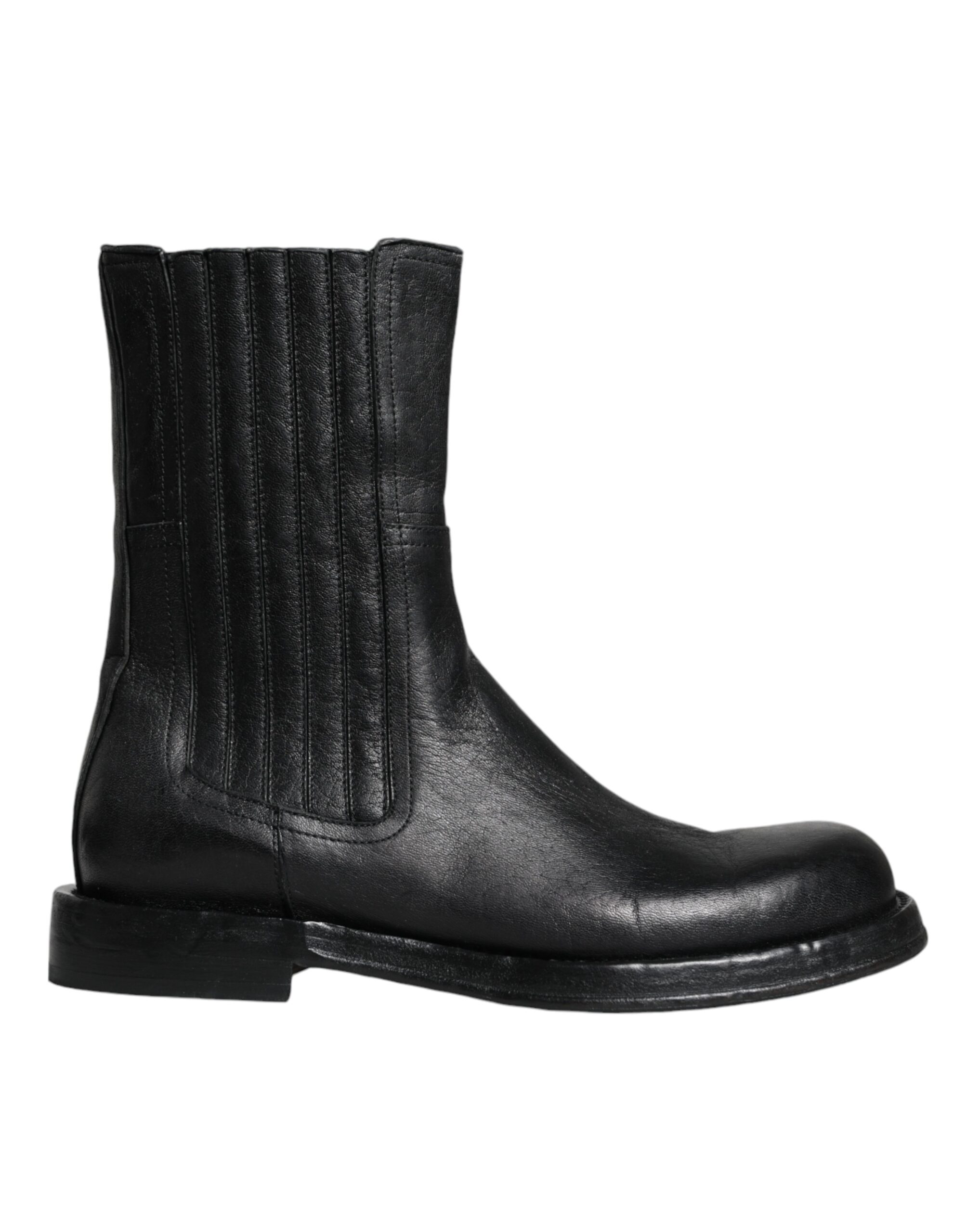 Dolce & Gabbana Black Horse Leather Mid Calf Boots Men's Shoes Pre-Owned