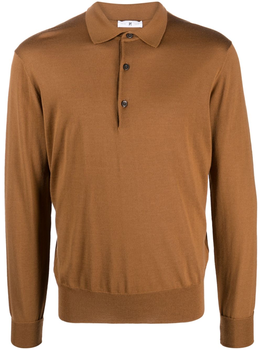 Fine-knit virgin-wool polo jumper - Brown